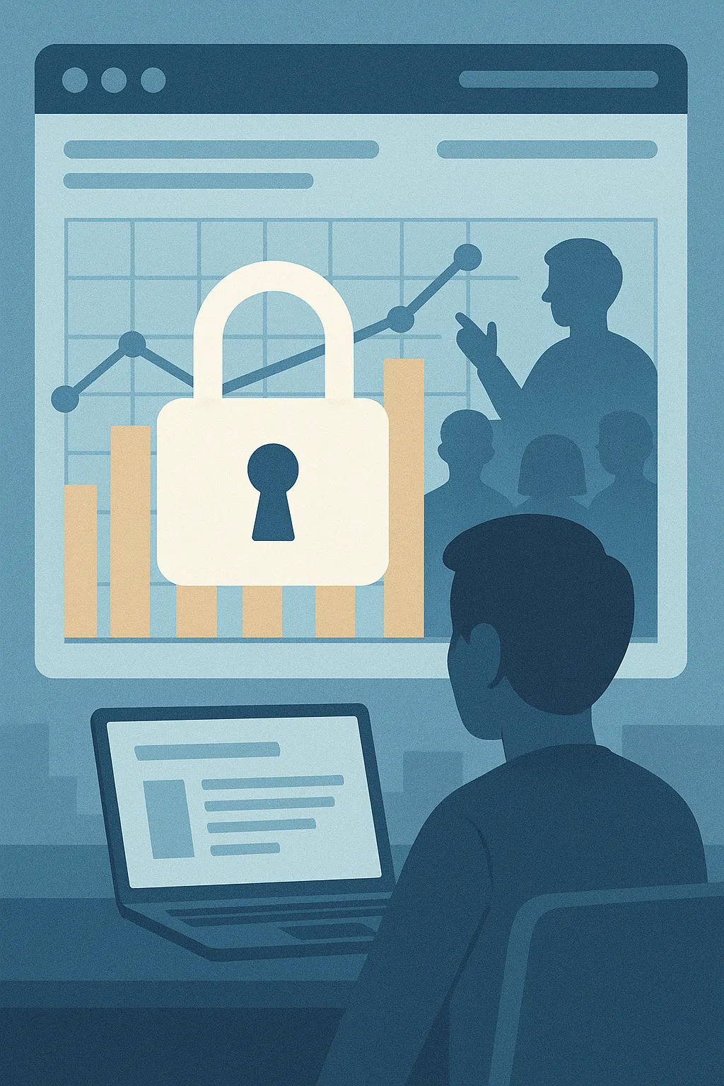 Padlock icon over classroom data chart