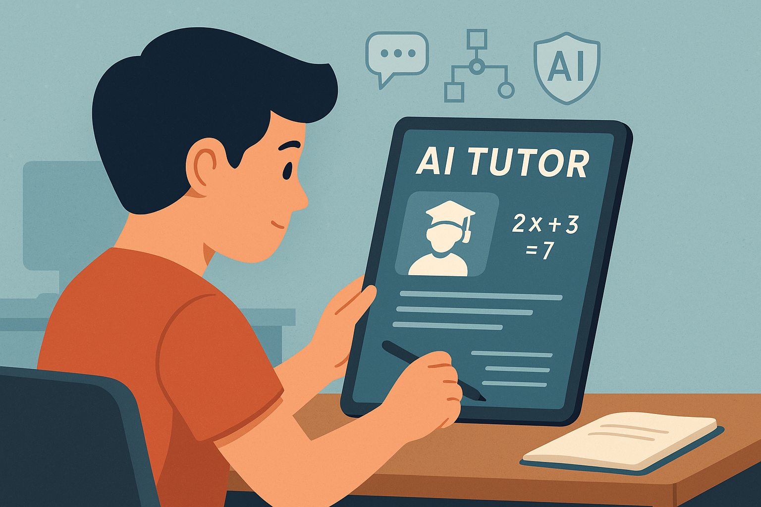 Student using AI-powered tutoring software on a tablet