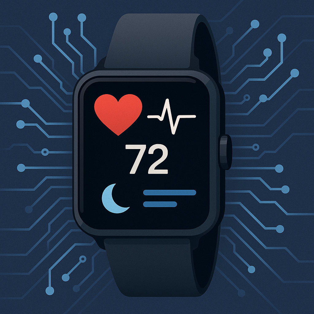 Smartwatch displaying heart rate and sleep tracking indicators