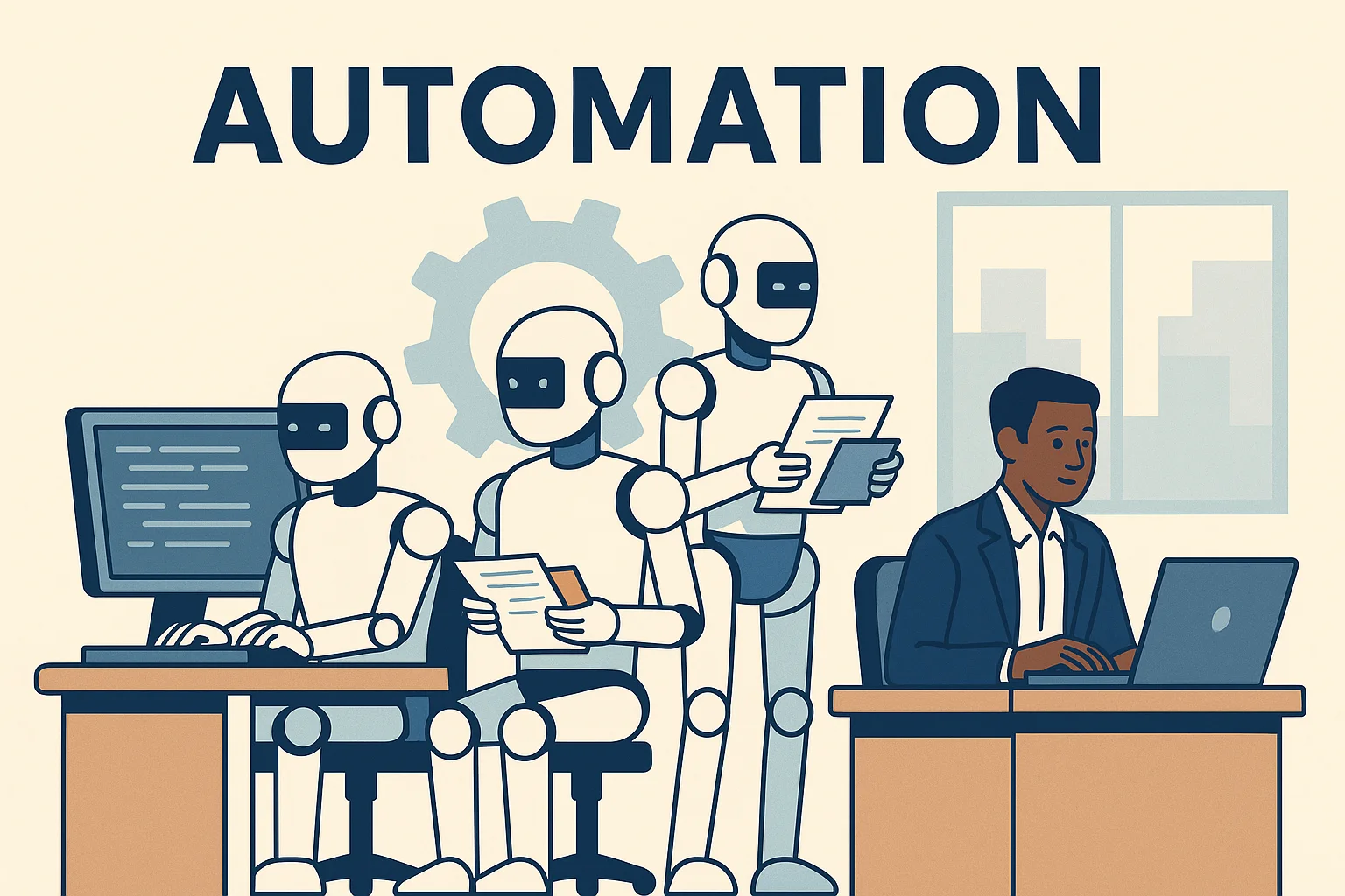 Robots and humans working side by side in an automated office environment